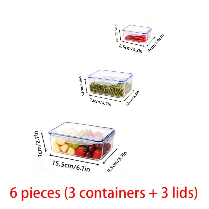TEMU 6pcs (3 Containers   3 Lids) Refrigerator Storage Fresh-keeping Boxes, Suitable For Refrigerator And Kitchen Food Storage And Organization