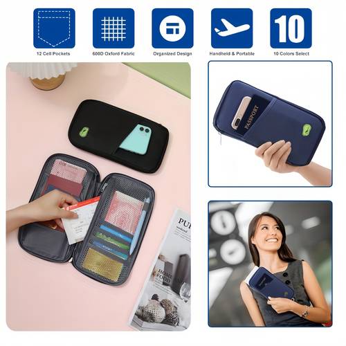 high passport wallet with zipper ticket id credit card phone storage bag mesh pocket lightweight foldable storage pocket for holidays documents safe stylish look secure zipper closure passport travel wallet document organizer sleek organizer durable fabric sturdy construction id holder travelers vacation essentials