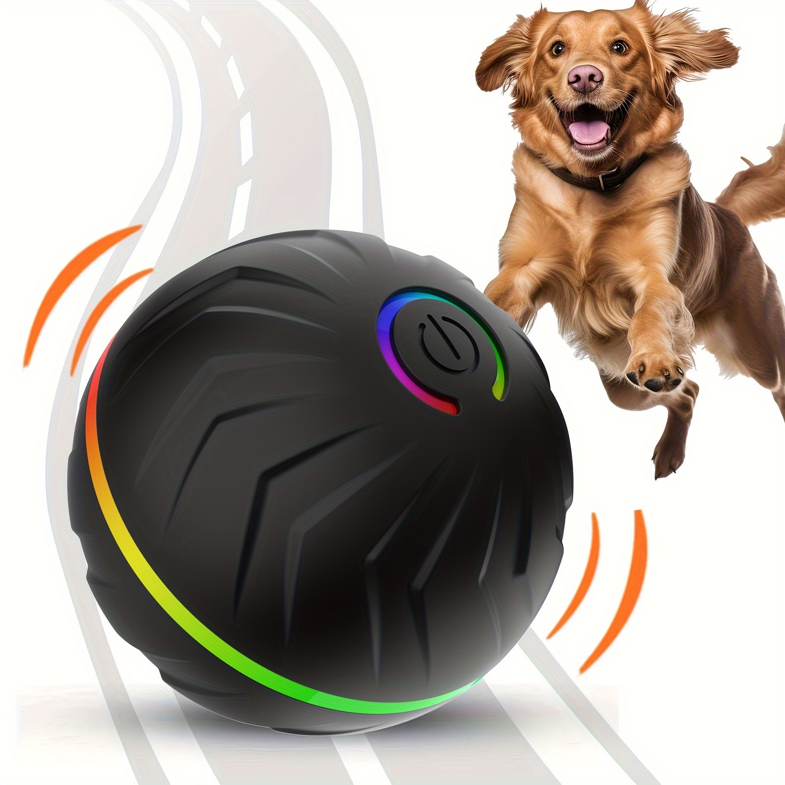 imagen del artículo Pelota inteligente para perros, juguetes interactivos para perros, rodado y salto aleatorio, luces coloridas deslumbrantes, larga duración de 4h, incluye cable de carga y manual. Rodado y salto en múltiples escenarios, adecuado para: pisos de madera, pisos de cerámica, céspedes, alfombras