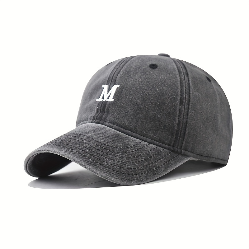 

Cool Hippie Curved Brim Baseball Cap, Embroidery Letter M Distressed Cotton Trucker Hat, Snapback Hat For Casual Leisure Outdoor Sports