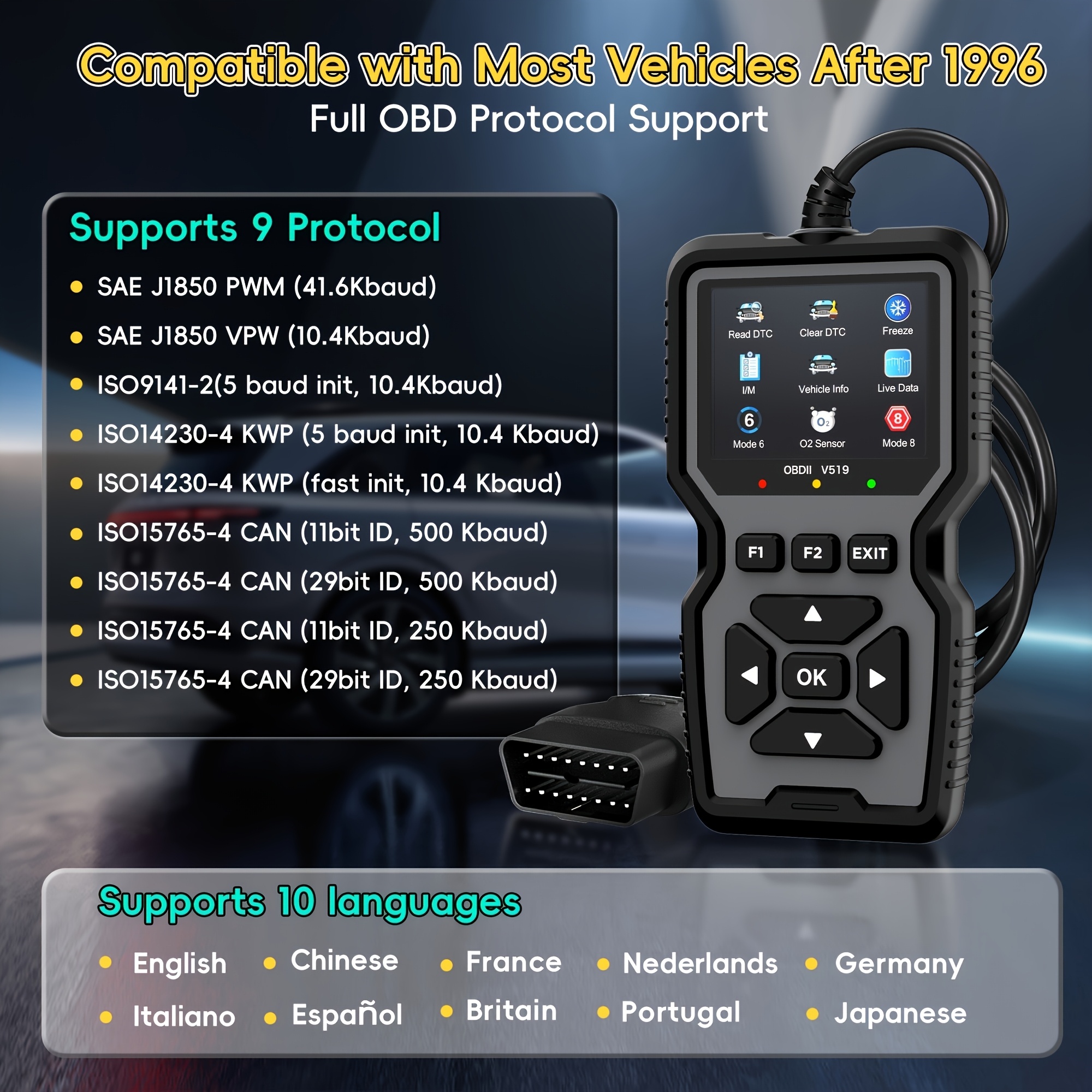 Scanner de Diagnostic OBD2 Avancé pour Voitures, 10 Langues, Compatible avec la Plupart des Véhicules Fabriqués après 1996 – Image 9