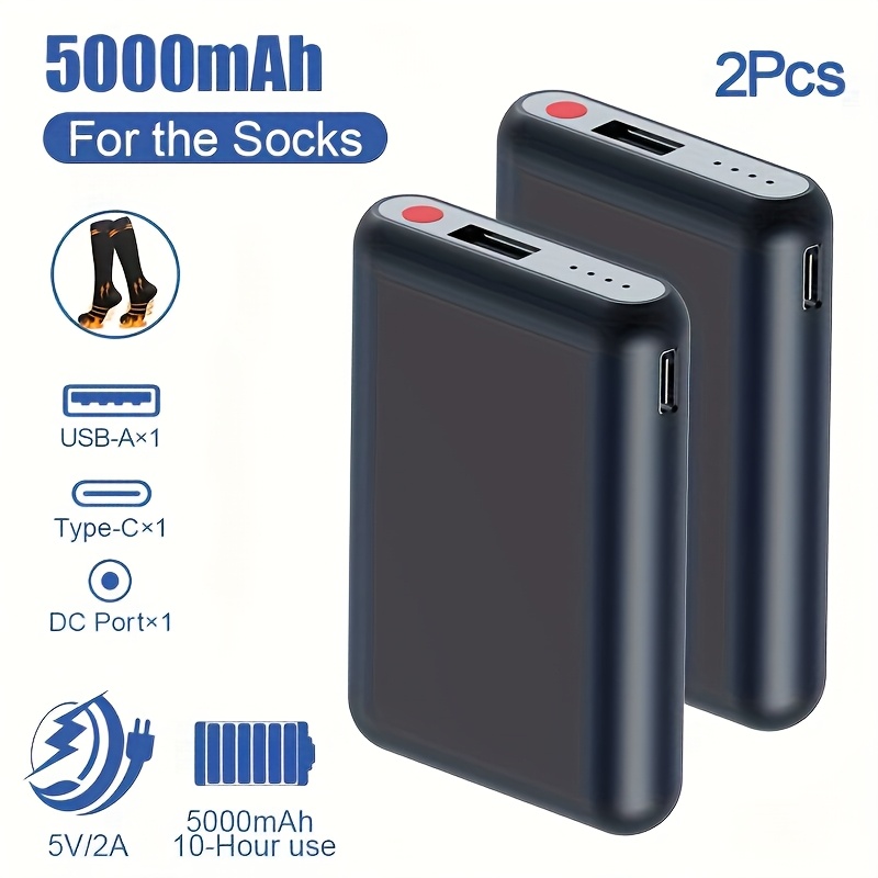 TEMU Batterie Externe 5V 2A 5000mAh pour Chaussettes Chauffantes, Écharpe Chauffante, 3 Niveaux de Chauffage pour Homme Femme Vêtements Chauffants,