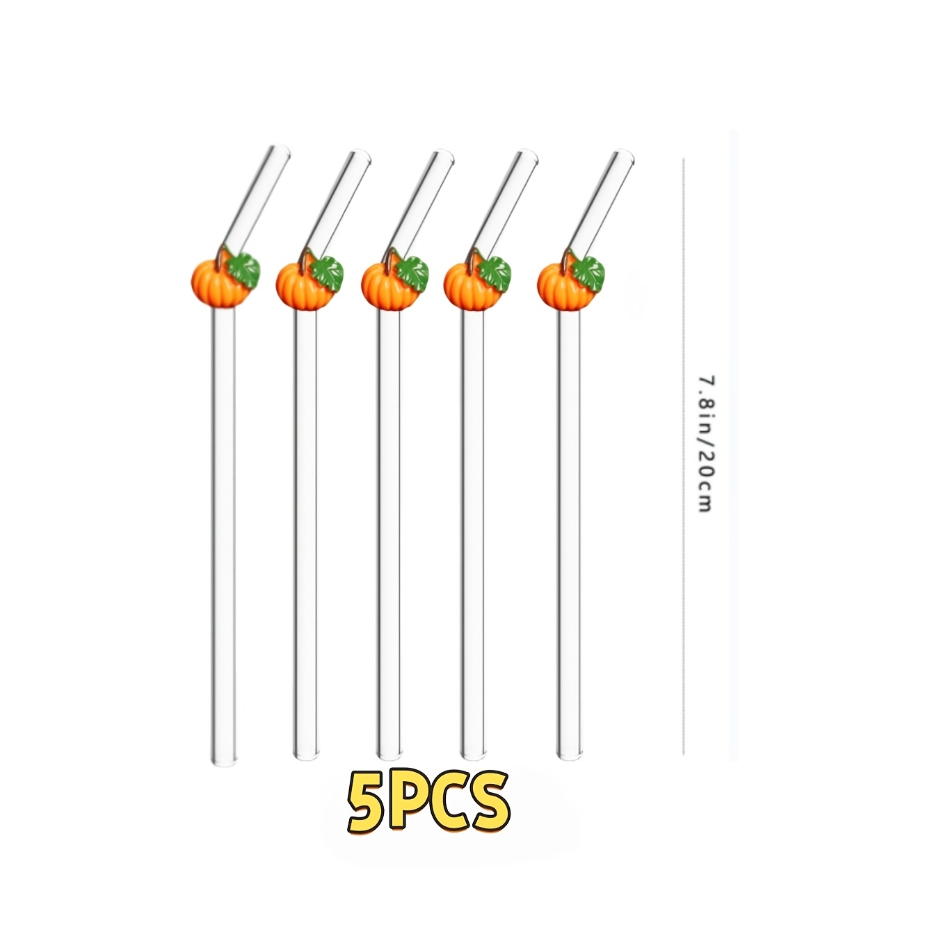 TEMU 5pcs Pumpkin Curved Glass Straw For & Iced Tea. Decor For Family Reunion Feasts, Delicate Companion Gifts For Thanksgiving Home Gatherings And