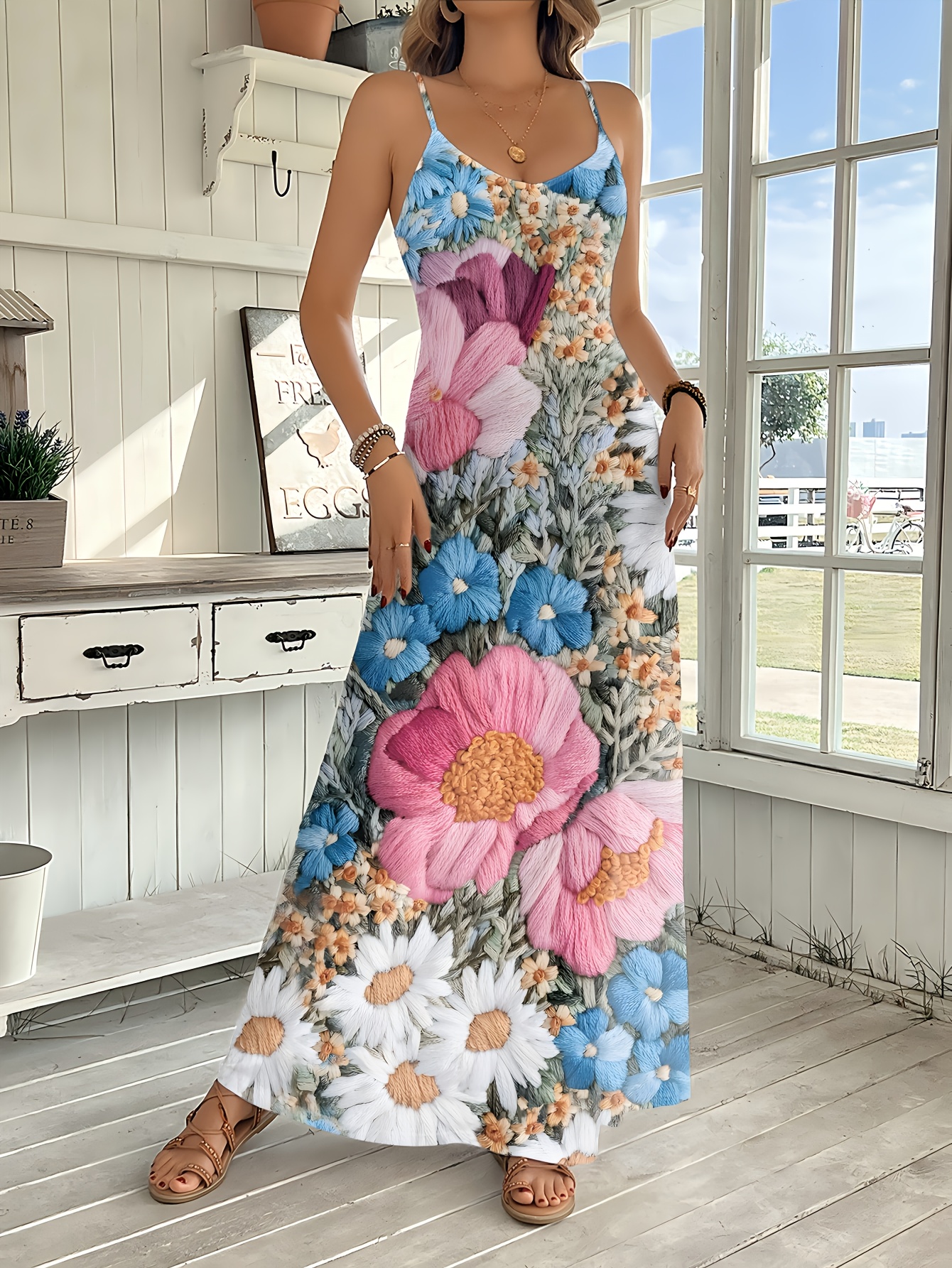 Women's Boho Summer Maxi Dress 2025 - Sleeveless Spaghetti Strap Ruffle Beach Dress