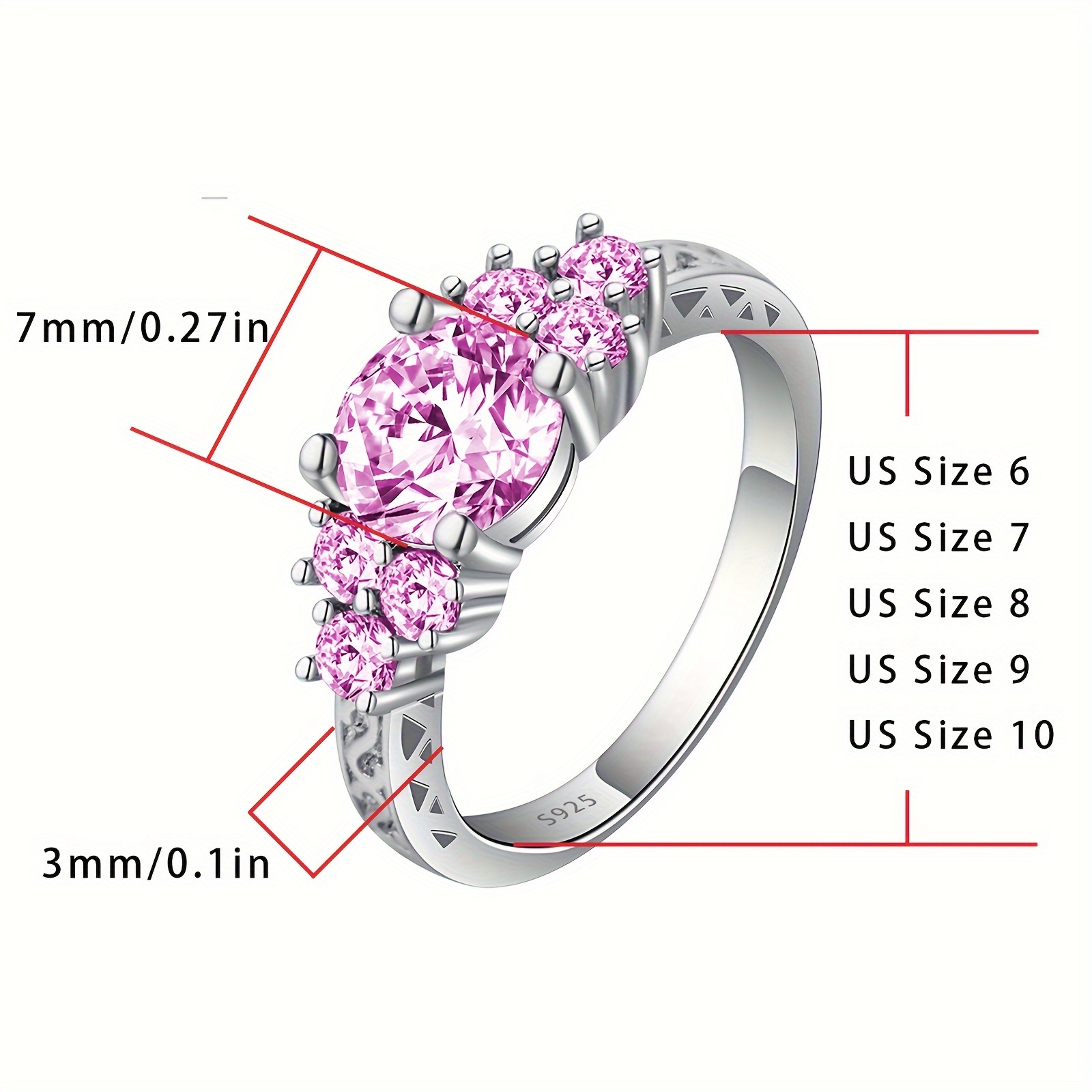 elegant 925 sterling silvery promise ring with   cubic zirconia perfect engagement or wedding band   gift box details 2