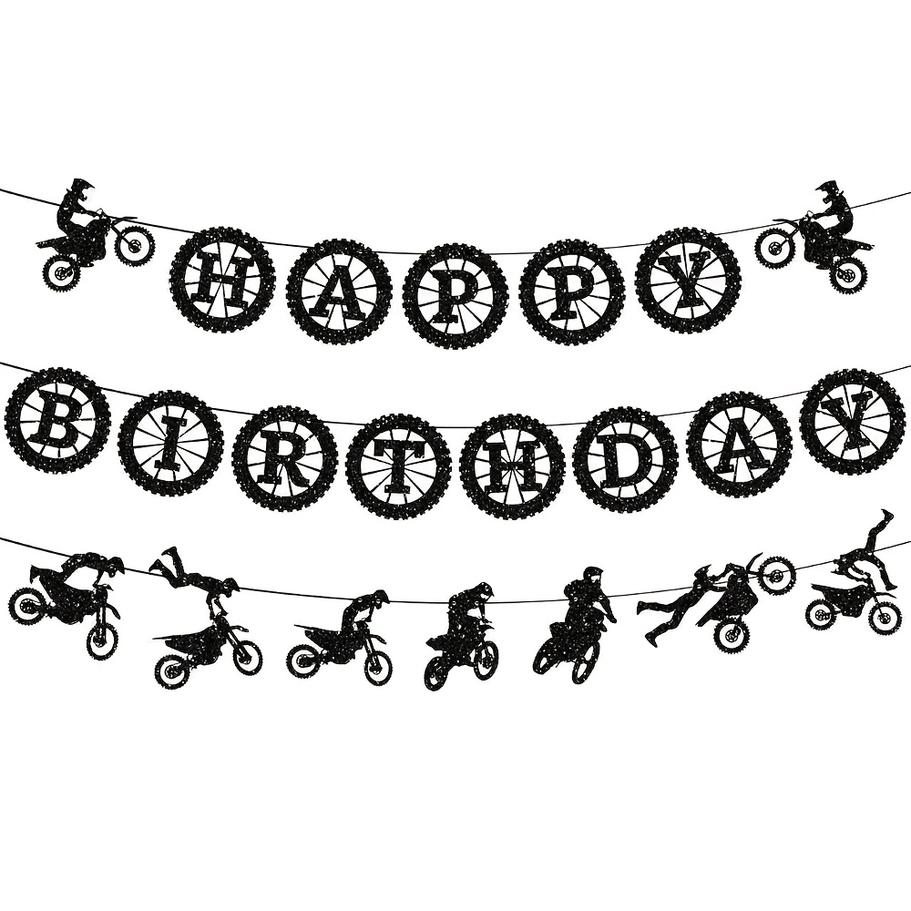 TEMU 1 lot de décorations de bannière à paillettes pour fête d'anniversaire de motocross, thème moto de motocross pour fournitures de décoration de