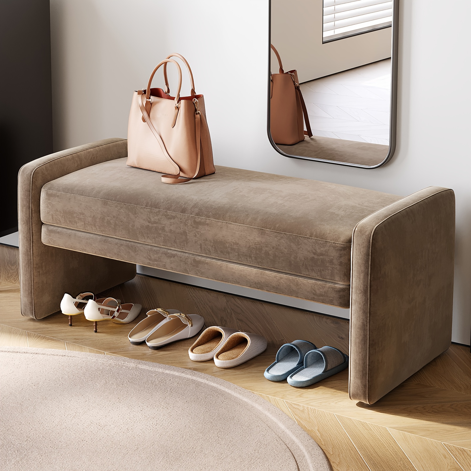 Image of Entrance Shoe Changing Stool, Multifunctional Bedroom Stool, Modern Foyer Stool, Soft Seat Bench, Shoe Changing Stool, Suitable For Multiple Spaces Such As Living Room, Bedroom, , Etc