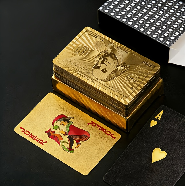 High-quality Durable Playing Cards/Black and Golden Colors/Golden Lettering and Heart Patterns/Flexible Paper/Perfect for Parties, Halloween, Thanksgiving, Christmas, New Year, Other Holiday Gifts