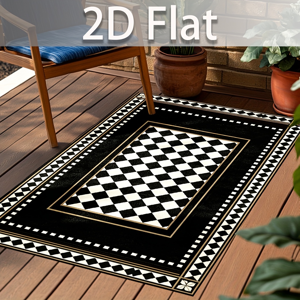 TEMU 2d Flat Black And White Checkerboard Mat Doormat, Suitable For Multi-scene Installation In , Foyers, , , Garages, And | Outdoor Rugs For And