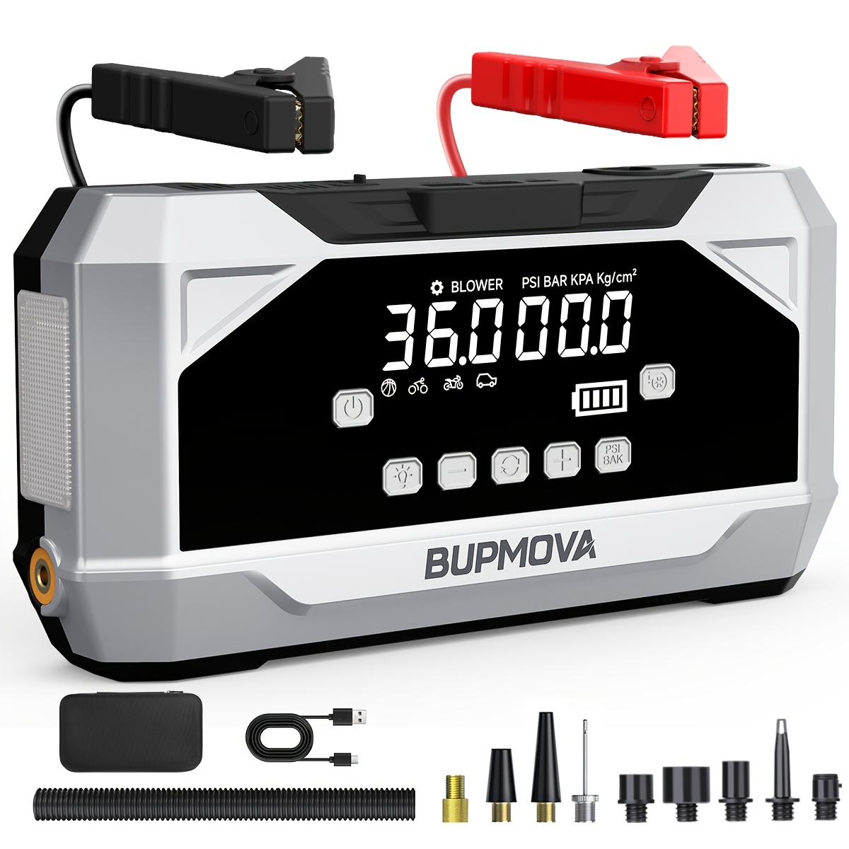 E-shop BUPMOVA 10000A Starthilfe Auto Batterie mit Inflations- und Entlüftungsfunktion, Pd45W Input, Schnellladung für Handy, großes Display,