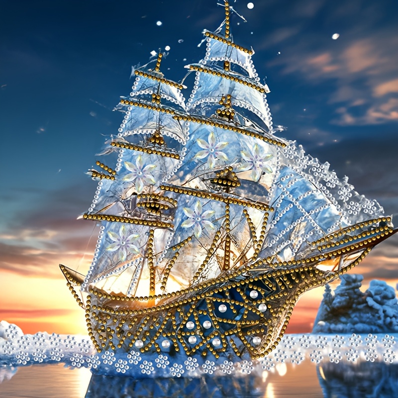 Image of 5d Diamond Painting Kit, Sailing , Symbolizing And , Mosaic Art, Frameless Canvas Wall Art, Premium Canvas, Suitable For Beginners, Indoor Decor, Bedroom, Living Room, Home Office, 11.8x11.8 Inches