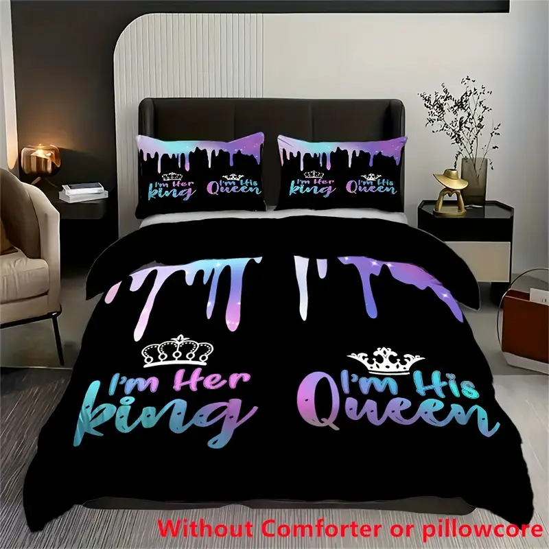 2 3pcs queen letter print duvet cover set 1 duvet cover 1 2 pillowcase without core soft comfortable couple bedding set for for bedroom dorm home decor Product details 2