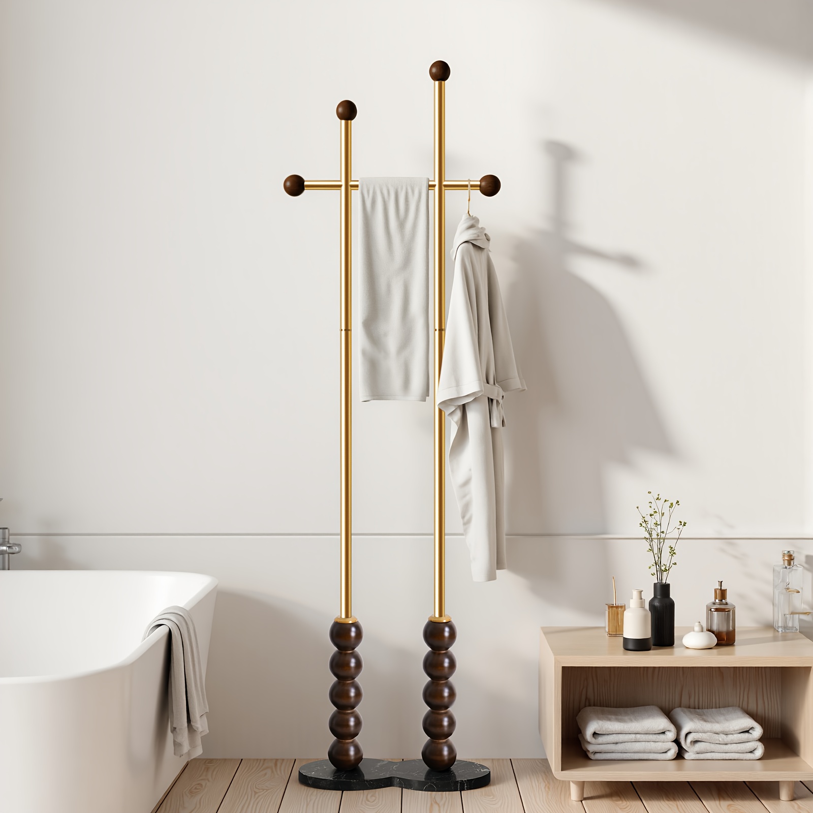 Metal Freestanding Coat Rack with Stainless Steel Double Rods & Marble Base, Hanging Clothes Rack for Entryway, Hallway, Bedroom, Living Room, Hallway Organizer, Entryway Storage, Contemporary Furniture, Modern Coat Hanger, Durable Construction, Highquality Materials, Freestanding Hanger, Versatile Organizer, Apartment Living, Interior Decorators