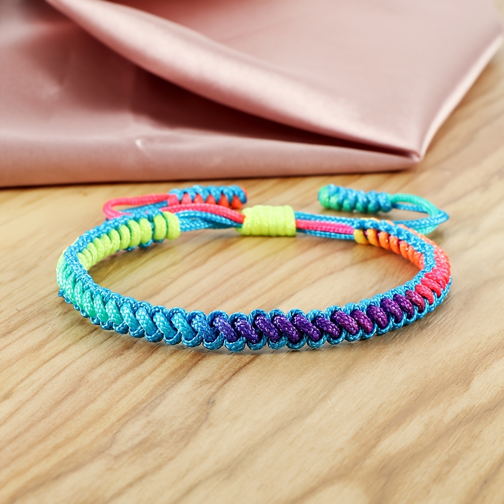 Women's Handwoven Braided Bracelet Boho Rainbow Gradient Adjustable