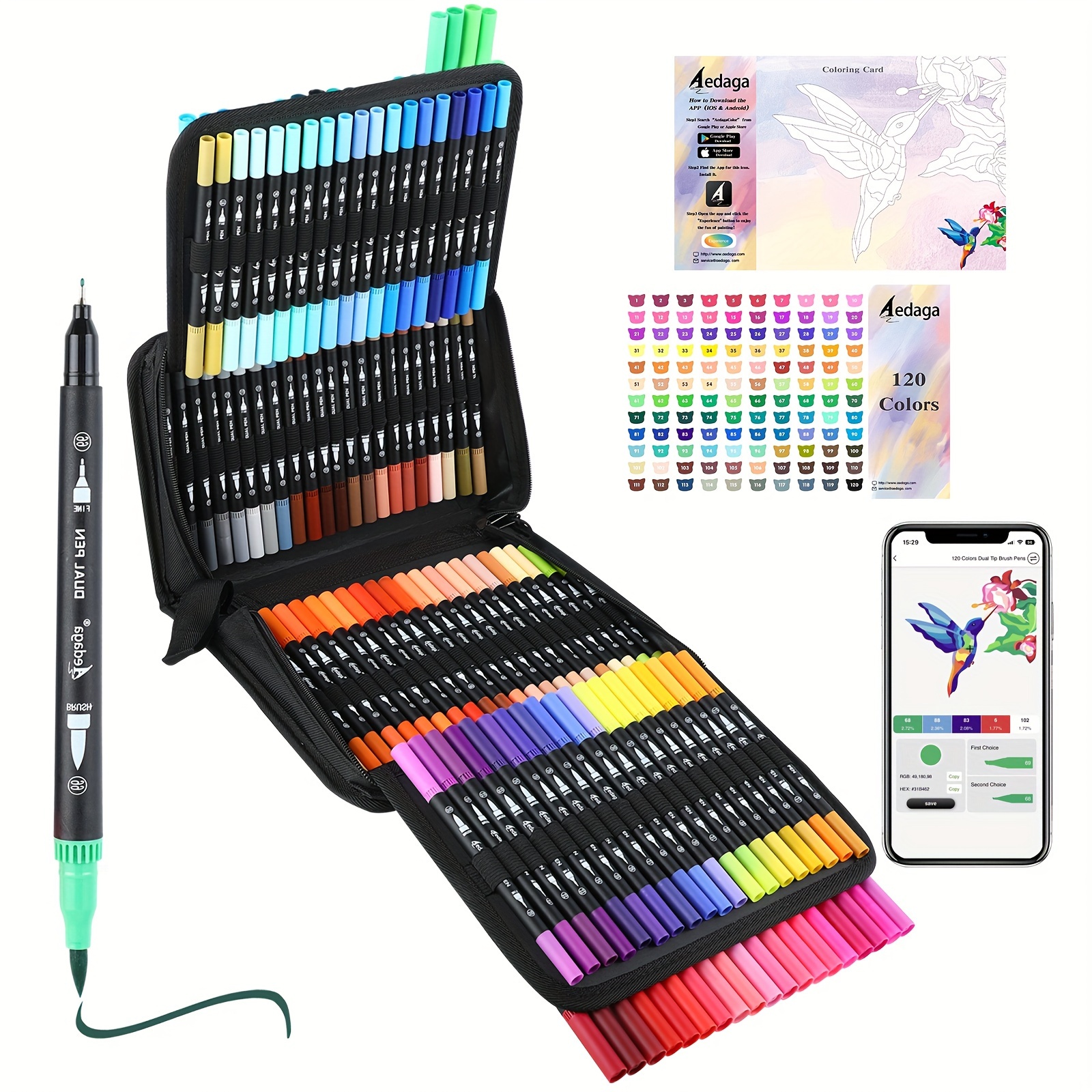 Markers For Kids 48-Color Dual Tip Marker Set Brush Fine Tip