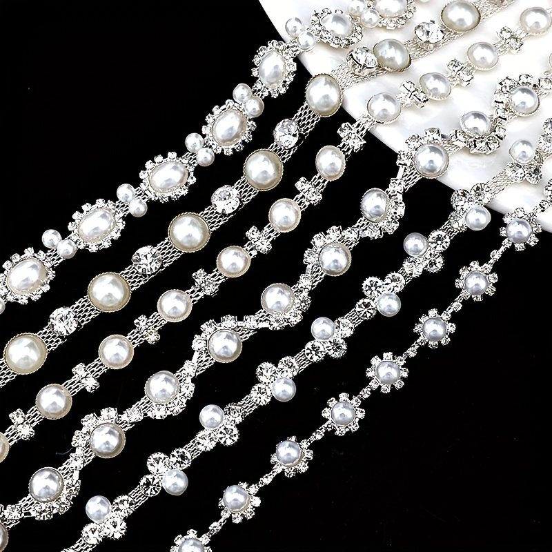1 yard pearl trim chain rhinestones string applique fringe - Temu