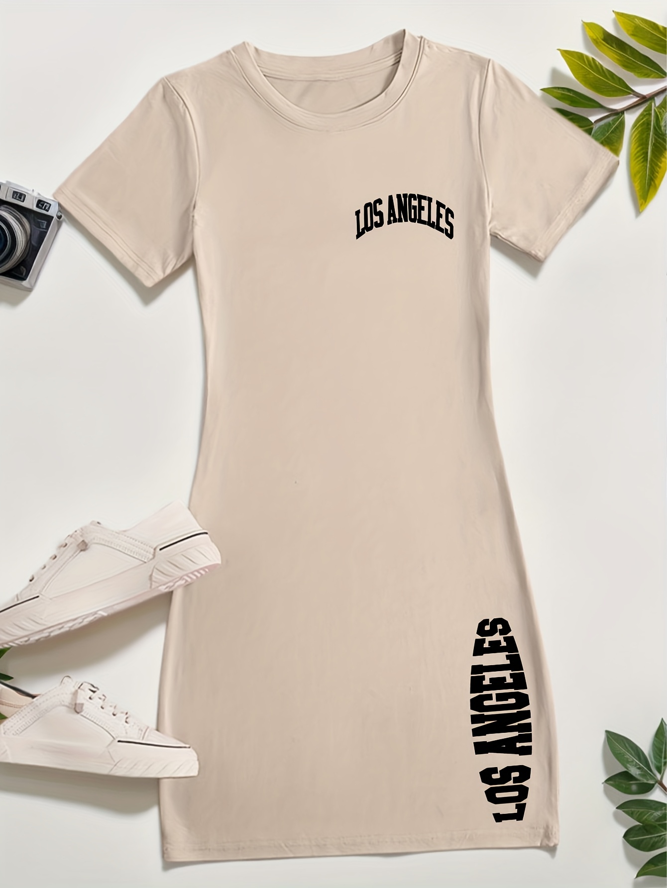 womens short sleeve t shirt dress los angeles lettering - Temu Hungary