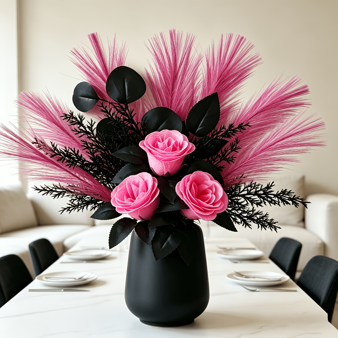Black Eternal Bouquet, Dark Style Arrangement, Pink Reed Artificial , Table Centerpiece, Powder Bouquet