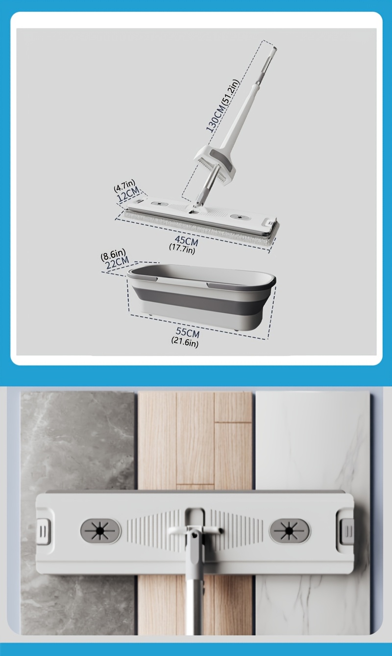 8pcs household mop bucket set with scraper lazy quick drying flat mop essential for cleaning suitable for dry and wet cleaning of floors and tiles very suitable for living room bedroom kitchen   with 6 microfiber pads details 5