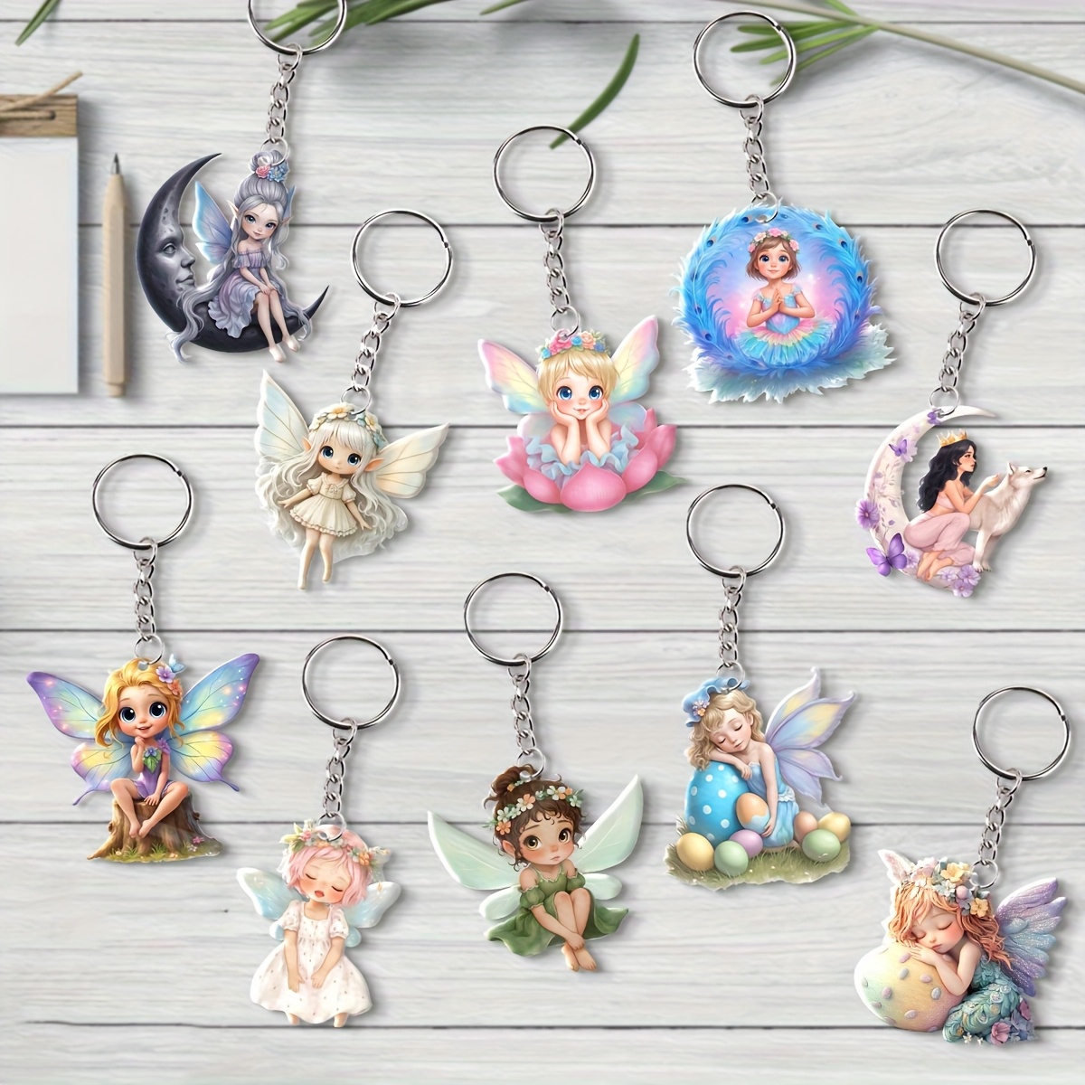 TEMU Cadeau Plat 2D, Cadeau Plat 2D, Pour Elle/Lui Un Ensemble de 10 Porte-clés Acryliques Colorés, avec Ornements de Plats 2D, Convient aux Sacs à