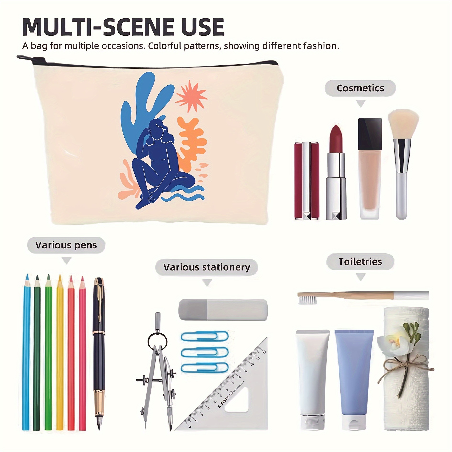 Waterproof Canvas Makeup Bag With Artistic Female Silhouette Design 