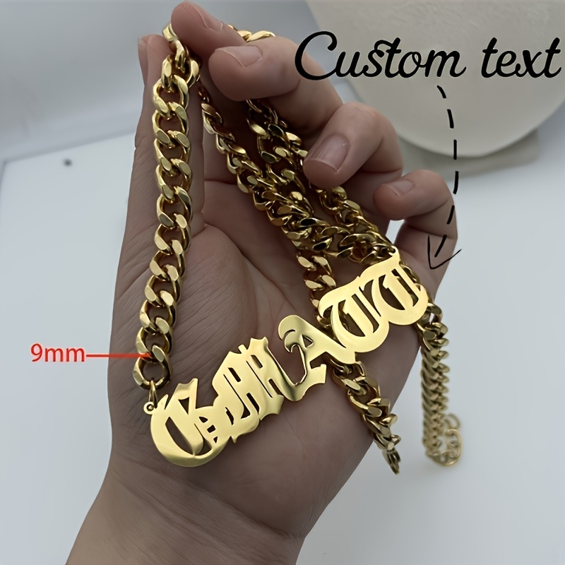 TEMU Collar con en inglés antiguo en mayúsculas personalizado, cadena hip hop grande con personalizado, collar de de de grosor, placa de , joyería