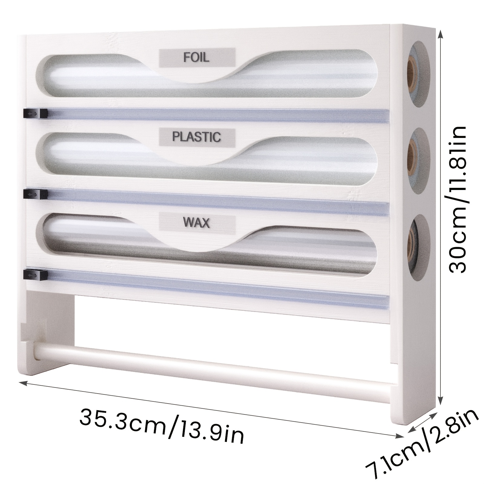 1pc Bamboo Kitchen Tissue Holder, Plastic , Plastic Wrap Cutter, Wall Mounted Storage Container