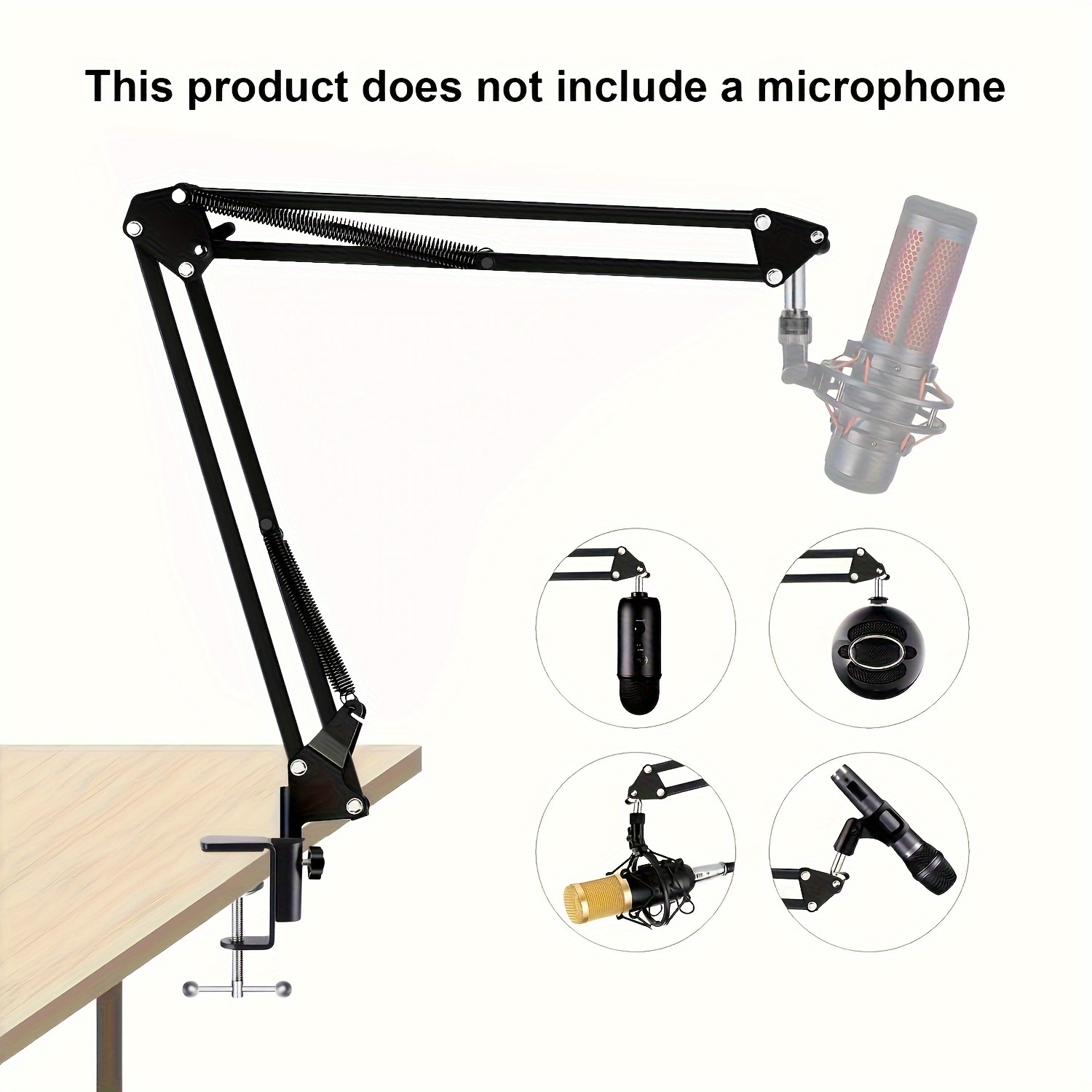 YUZUHOME Microphone Arm Stand, Adjustable Suspension Boom Scissor Mic Stand With 3/8\" To 5/8\" And 3/8\" To 1/4\"Screw Adapter Clip For Blue Yeti...