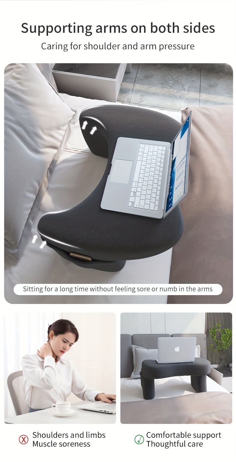 Reading Pillow with Arm Rest and Lap Desk, Removable and Washable Cover, Medium Soft Knitted Fabric, No Printing, 100% & Polyester, 200-250 g/㎡, for Bed Office Small Table Home Bedroom Lazy Bay Window Desk Dormitory Laptop Computer Desk Movable