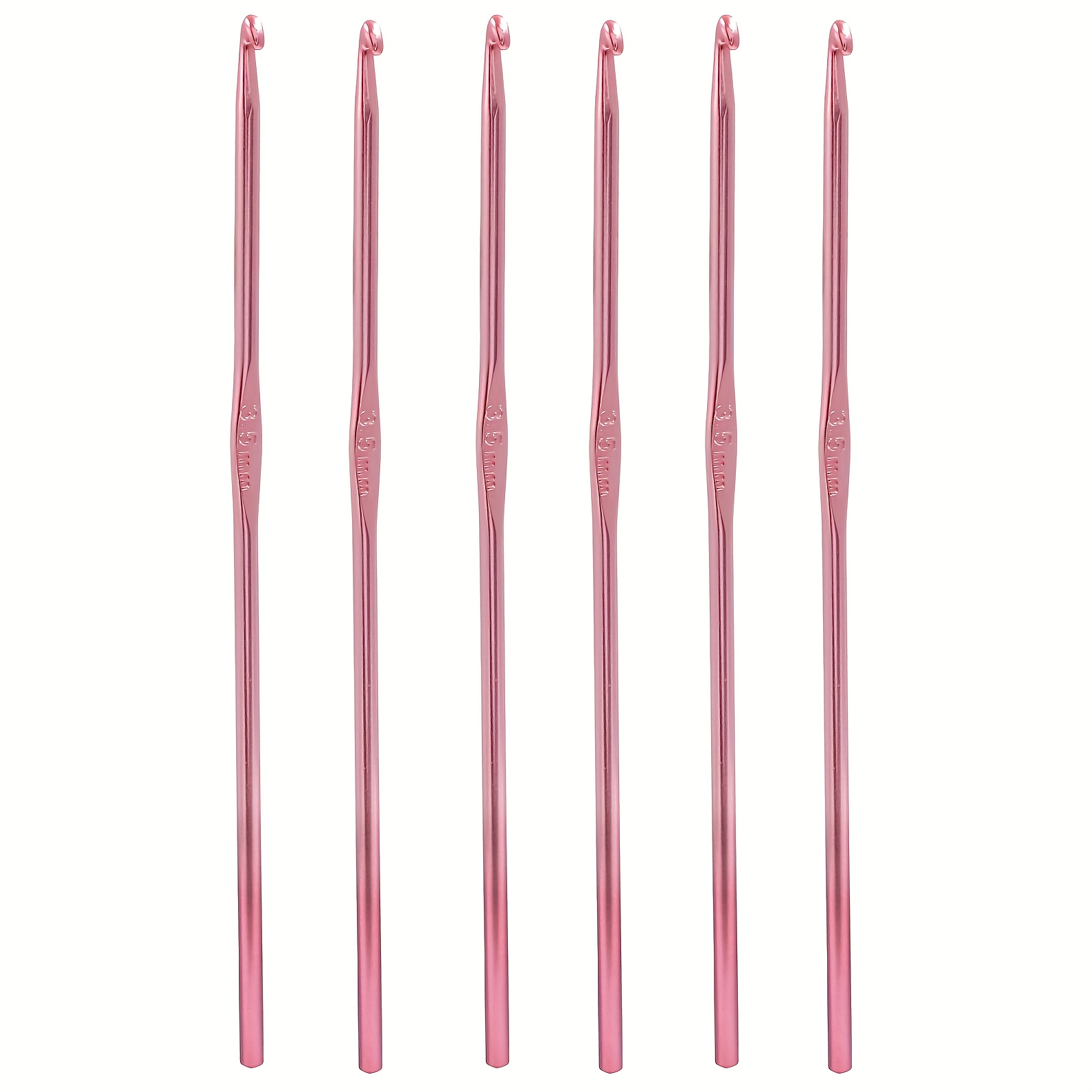 6pcs 3.5mm Aluminum Crochet Hook Knitting Needles For Craft Yarn, Pink