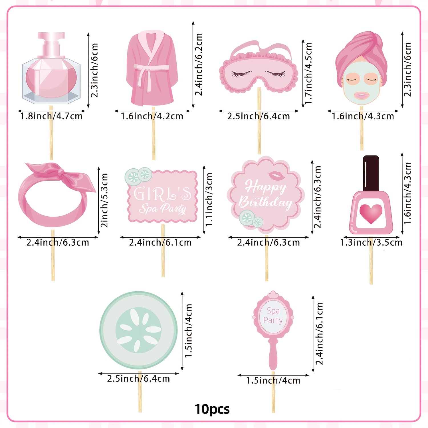 Image of 10- Spa Cake Toppers: Headband, Bathrobe, Nail Polish, Cucumber , Face Mask Girl, Perfume, Mirror, Eye Mask. Suitable For Girls' Birthday Parties And Bestie Spa-themed Parties，halloween，christmas