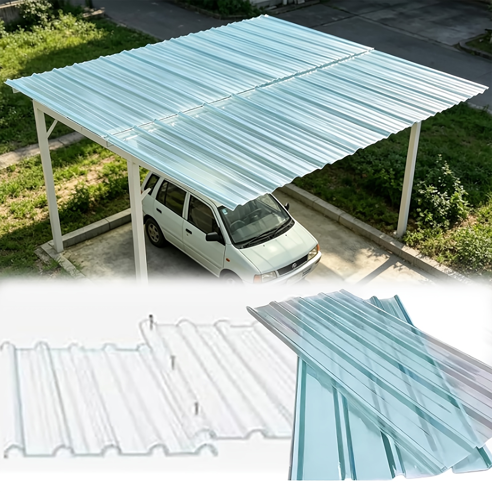 Image of 10pcs Corrugated, Transparent, Curved Polycarbonate Pc Roofing Sheets And Suitable For Greenhouses, , Garden Sunrooms, And Outdoor Shade Canopies
