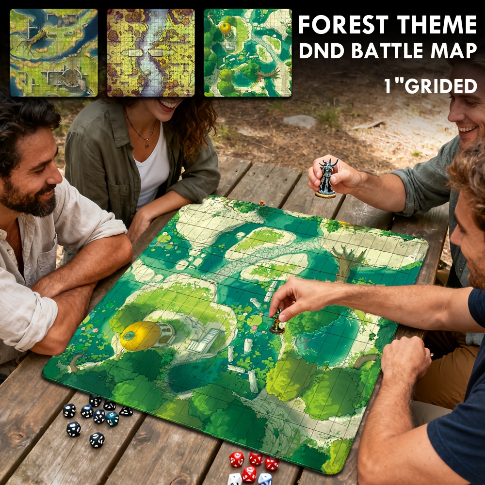 DND Battle Mat with 2.54 cm Grid, Forest Theme
