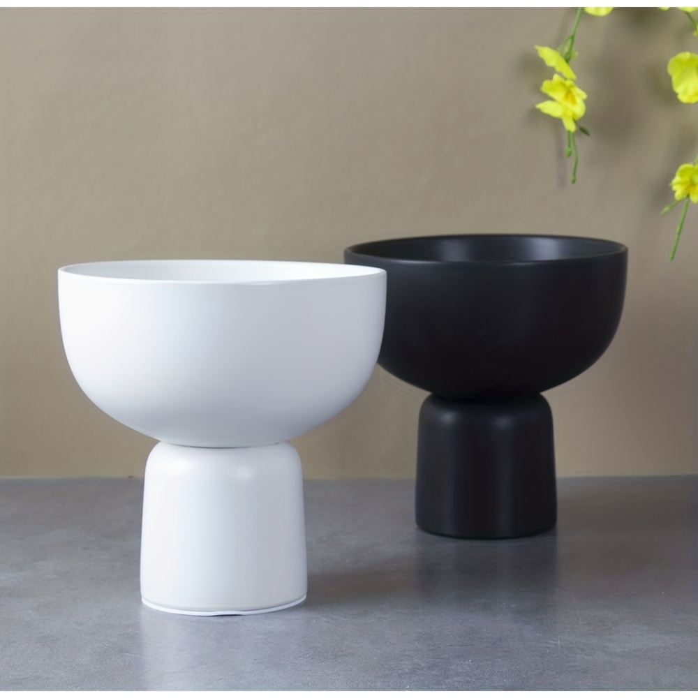 1pc Nordic Style Matte Black Ceramic Flower Pot, Creative High-Leg Design, Minimalist INS Aesthetic Home Plant Planter for Succulents, Pothos & Phalaenopsis