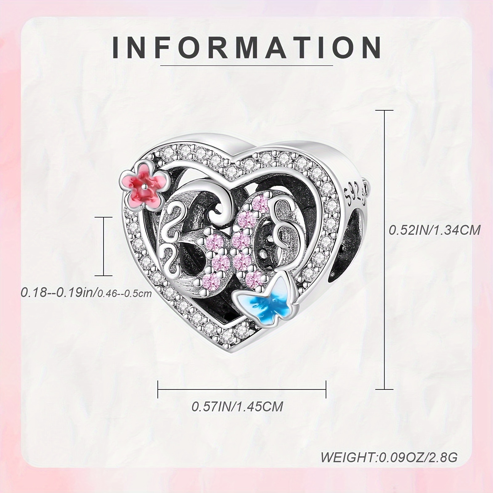 925 Silver Number Heart Charm for Bracelet & Necklace