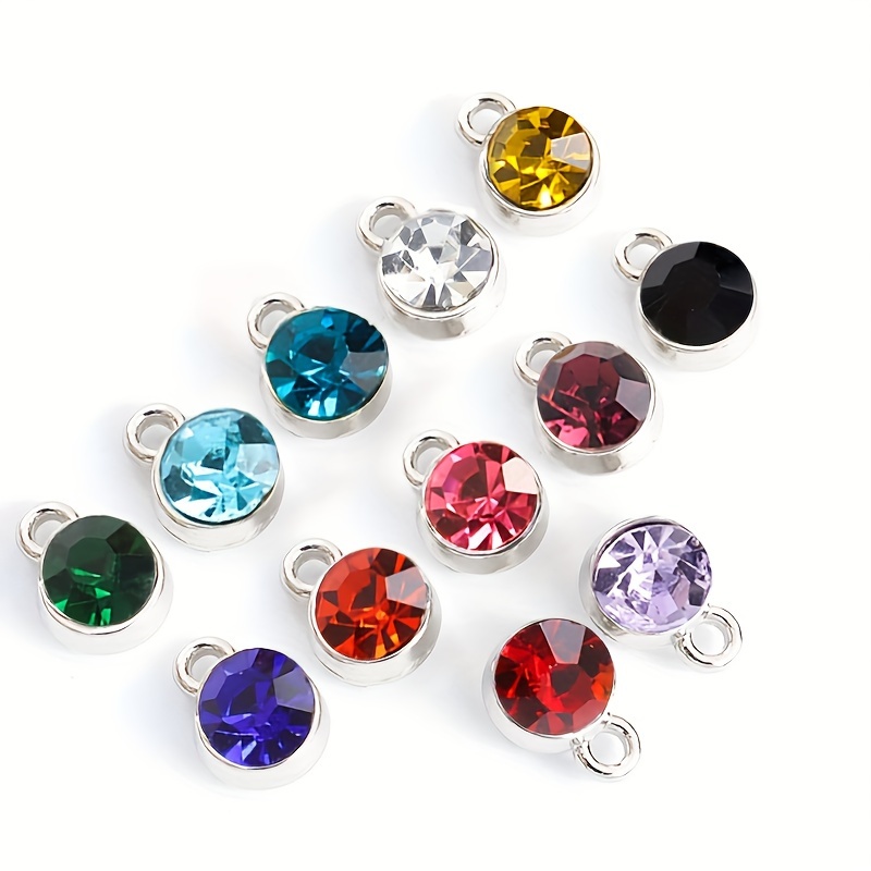 12pcs Colorful Birthstone Rhinestone Inlaid Charms Diy Necklace Bracelet Earrings Compact Round Shaped Pendants Couple Jewelry Small Gift For Making Accessories