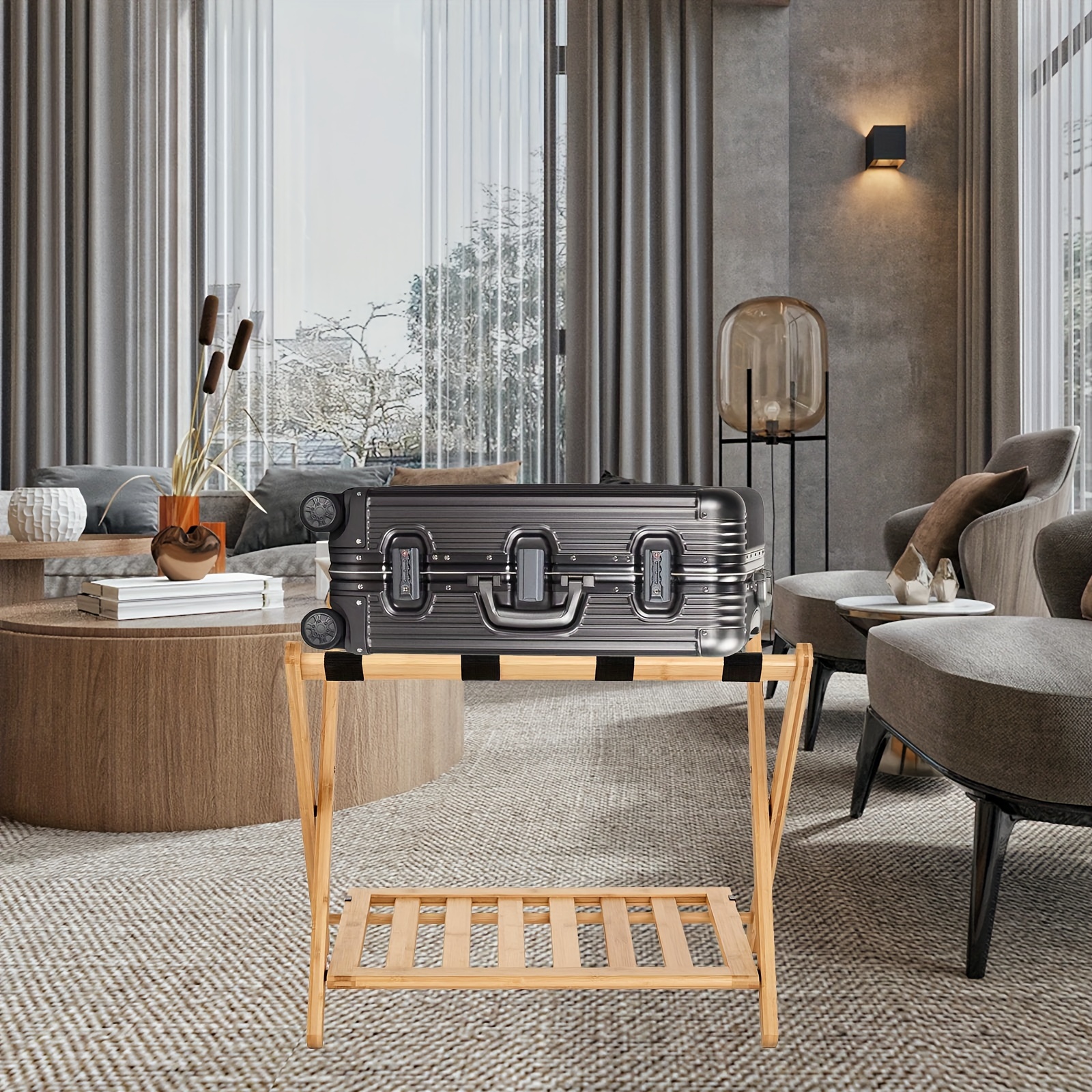 La Paire De Tabouret , Porte Bagages Bambou Et Cuir