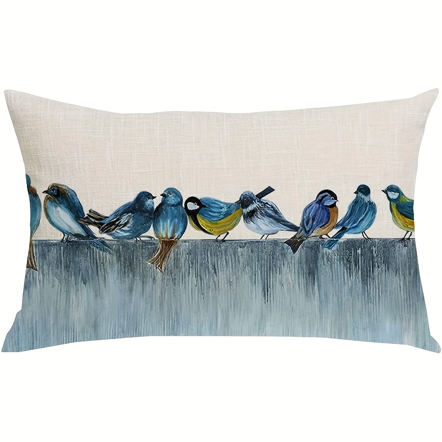 

Country-rustic Linen Throw Pillow Cover 12x20 Inch | Watercolor Blue Birds Lumbar Pillowcase | Machine Washable With Hidden Zipper | Decorative Rectangular Cushion Case For Various Room Types - 1pc