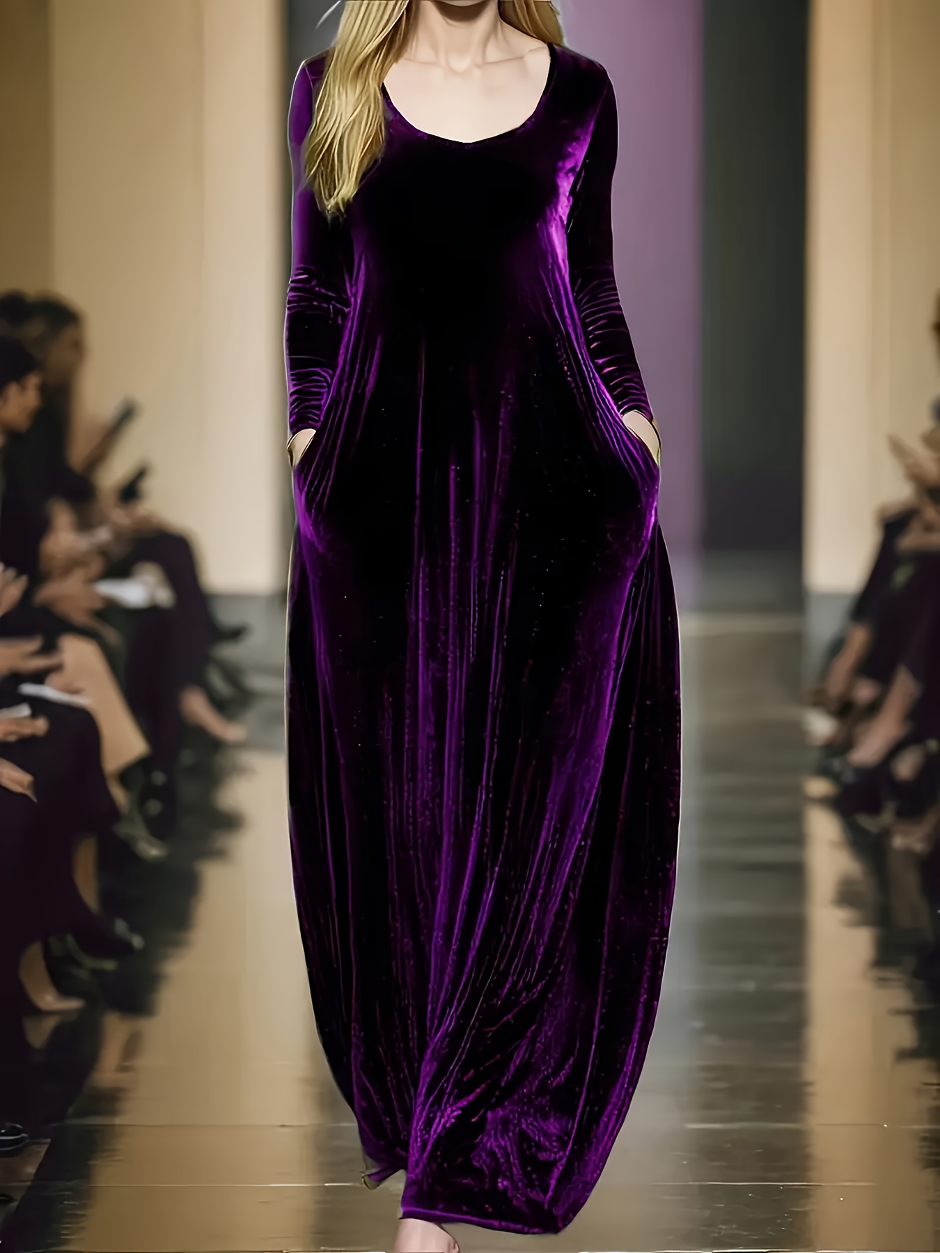 womens elegant emerald green velvet like dress   fit long sleeve a line formal semi formal dress with pockets machine washable   evening gown for weddings dinners special occasions luxury fabric   silhouette Product details 0