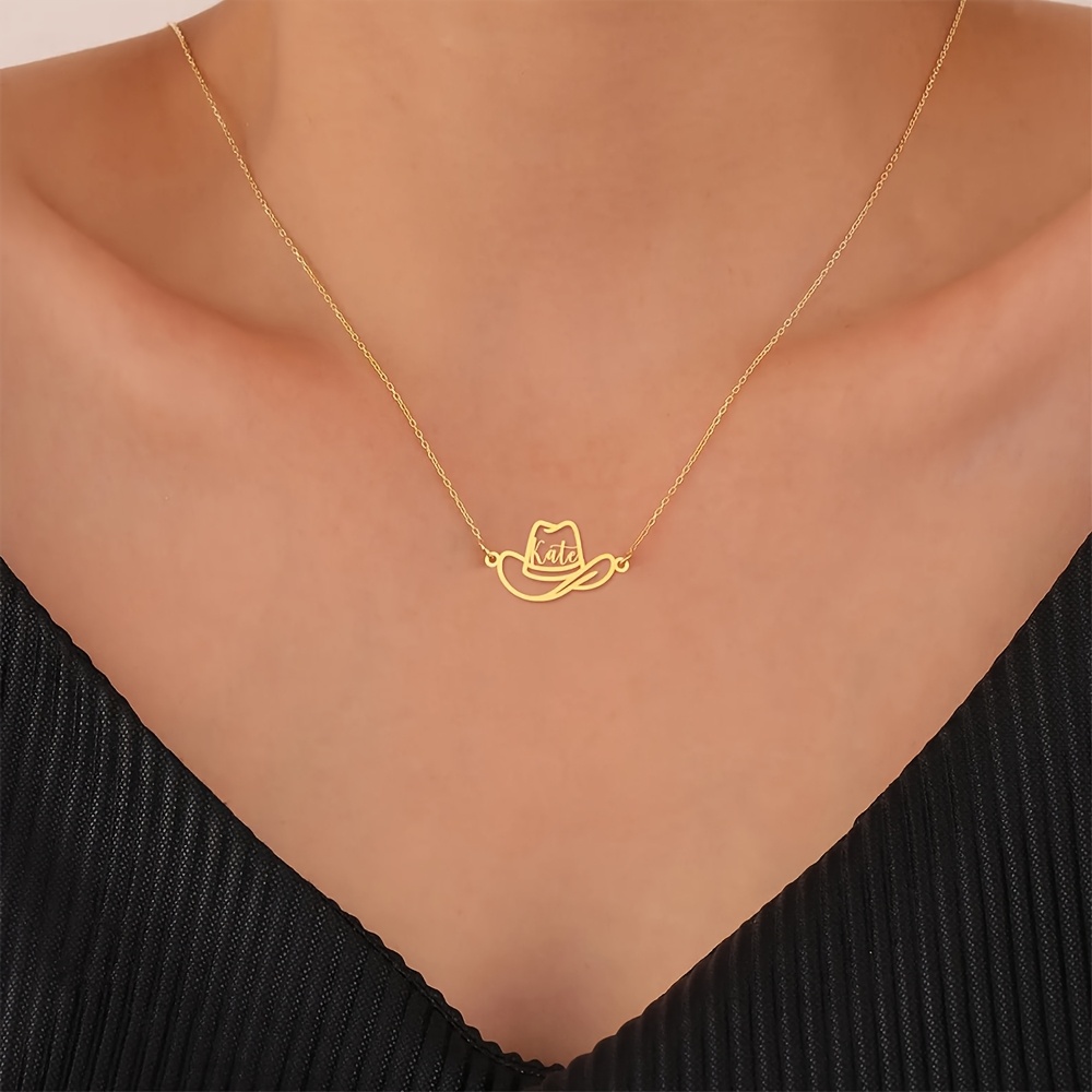 Custom Cowboy Hat Name Necklace in Stainless Steel
