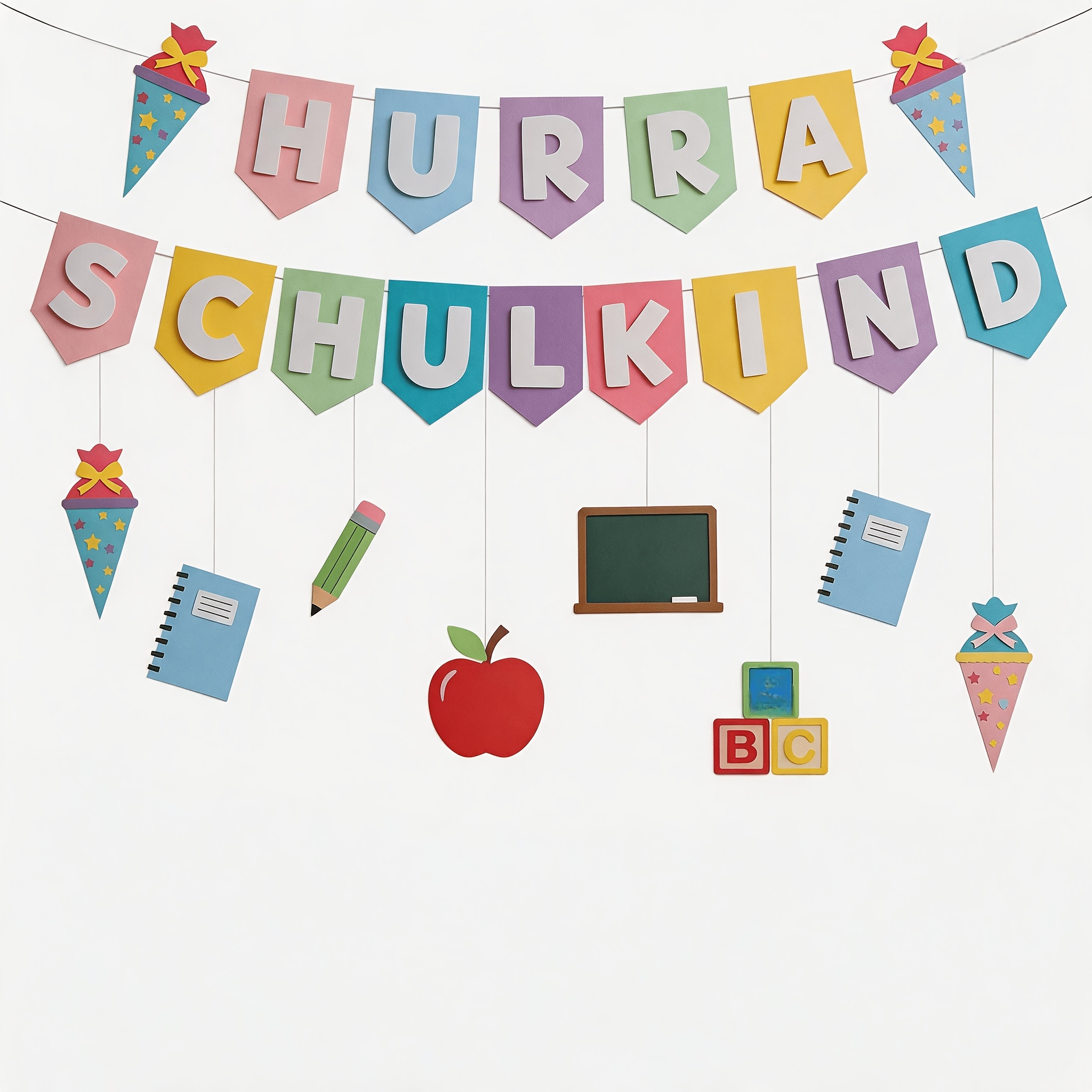 Image of 24pcs Set, Colorful Opening Banner, School Flower Wreath "long Live The Students," Colorful Pattern, Includes Campus Cones, Pencils, And , Decoration For Parties And Classrooms On Day Of School