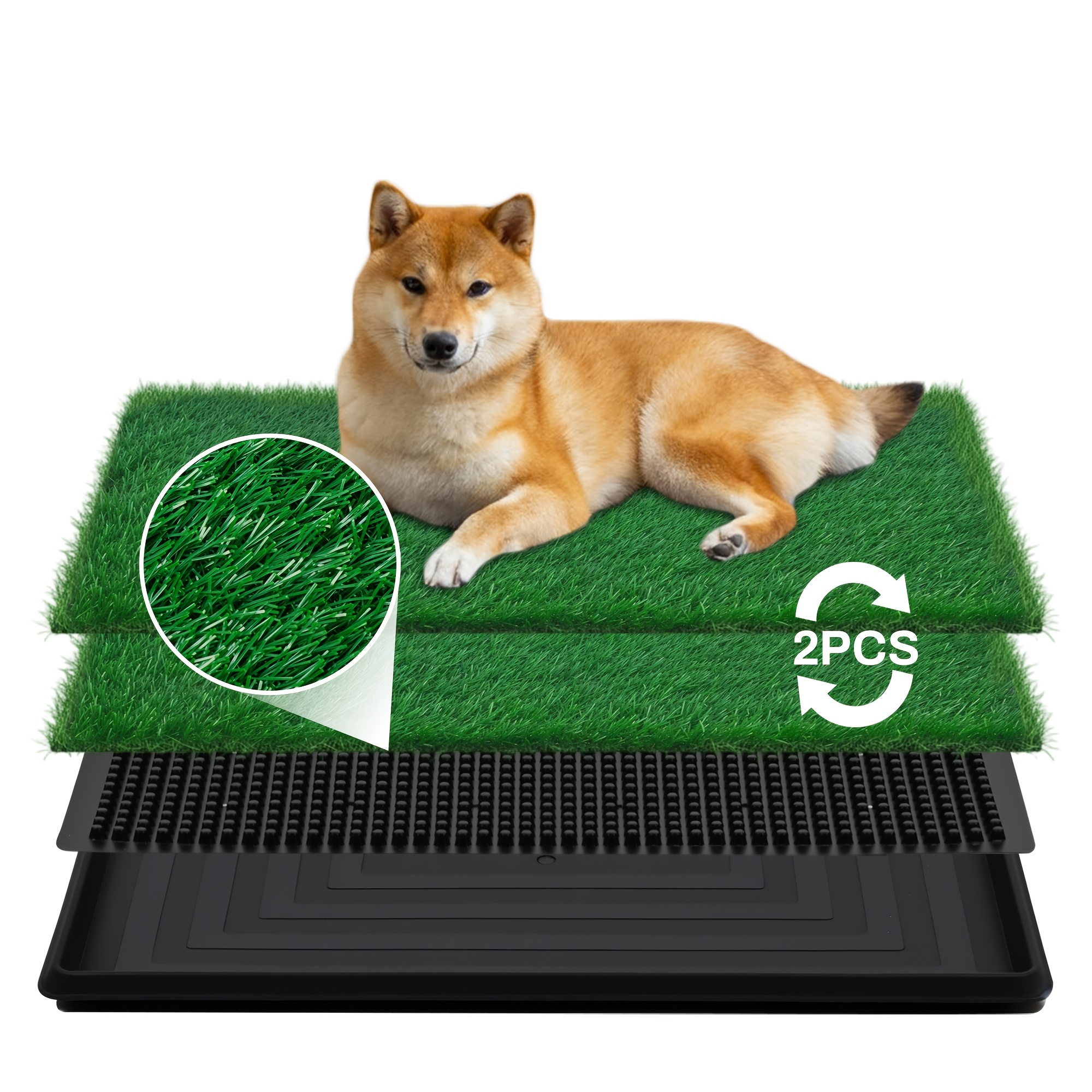 TEMU Advwin Reusable Dog Toilet, 20x30 Inch 3-layer Artificial 2pcs Grass Pee Pad With Tray For Dogs & Small Pets