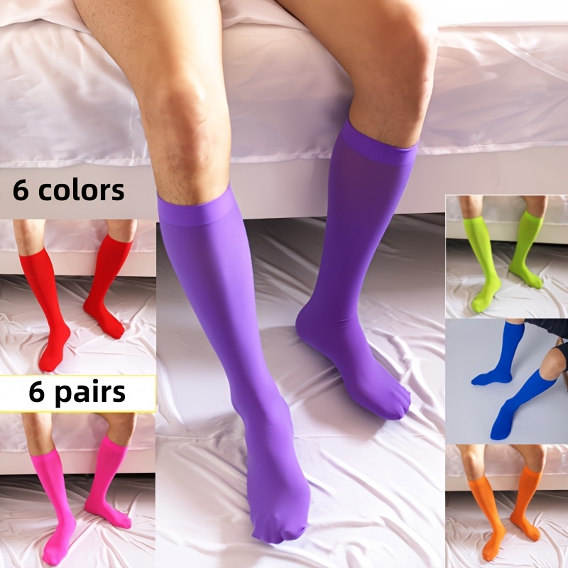 

6 Paires de chaussettes hautes pour femmes en taille plus, confortables et respirantes, faites en mélange de nylon, lavage à , couleur unie, accessoires de mode.