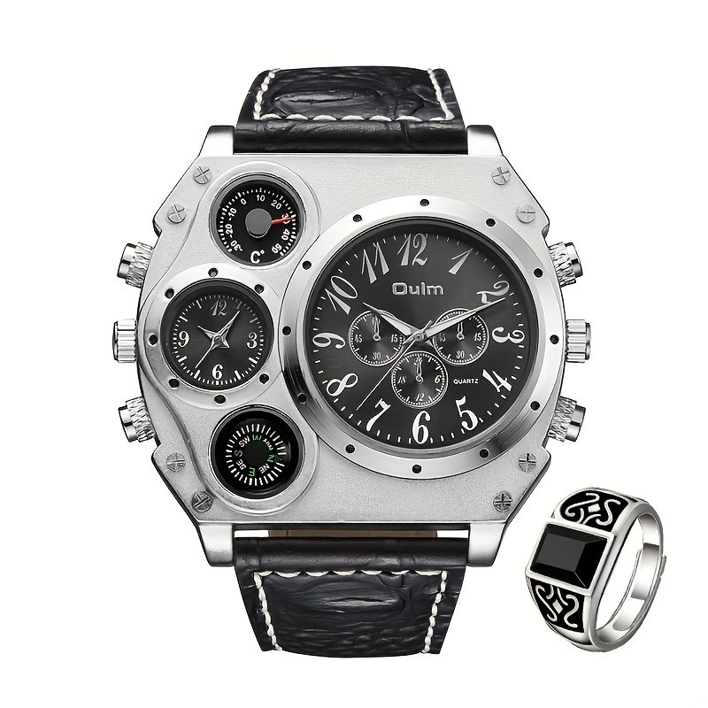 TEMU 2pcs Domineering Men's Watch Ring Set Quartz Watch With Ring