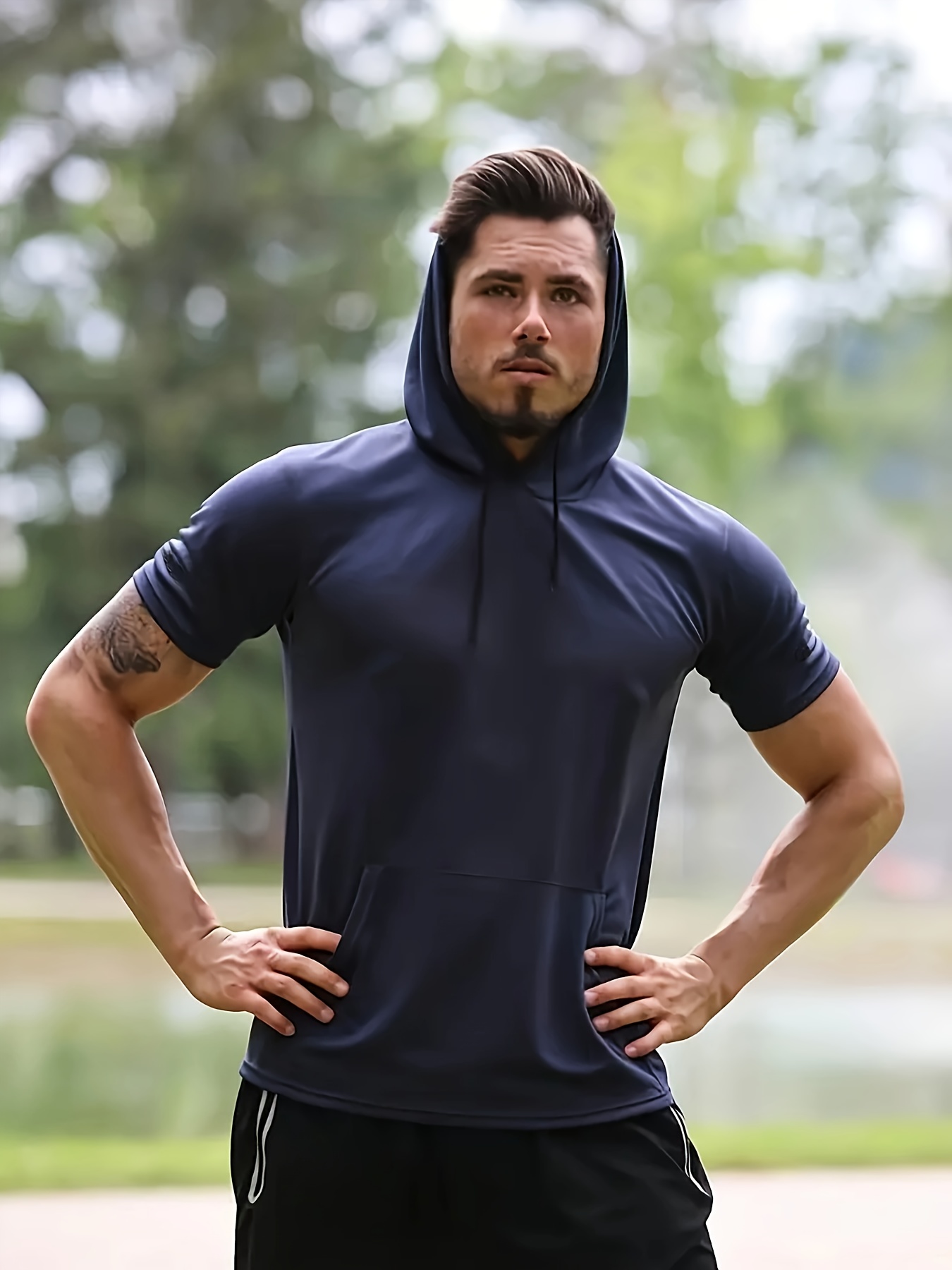 Fitness Apparel Mens Short Sleeve Workout Hoodie Men's Short