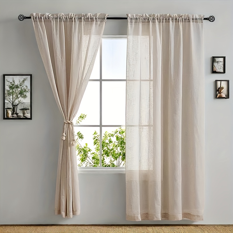 2pcs Modern Pole Pocket Transparent Insulated Curtains, Suitable For Living Rooms, Bedrooms, , And Study Rooms