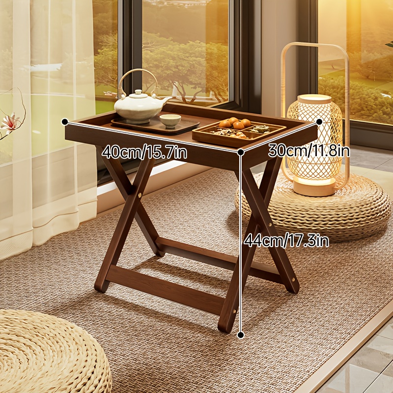 Foldable Side Table with Raised Edge Tray, X-Shaped Legs, Multi-Purpose Bedside & Sofa Table for Bedroom Living Room Bay Window