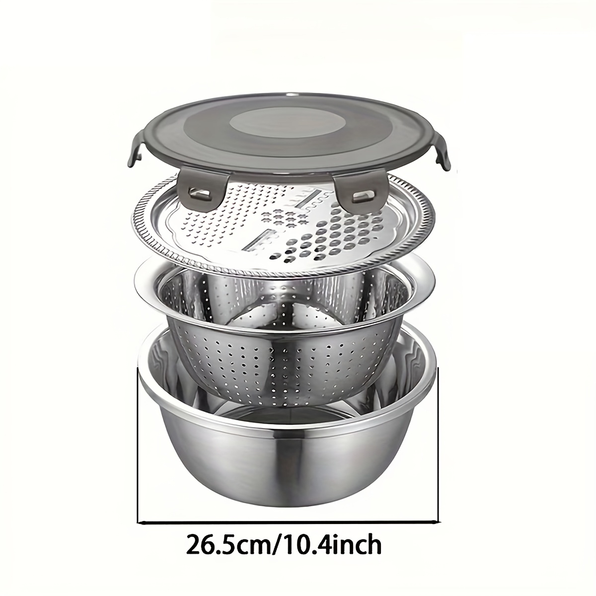 TEMU Set de en acier inoxydable, bol à mélanger, bol à soupe, plat à râper et couvercle hermétique, de préparation de cuisine en métal pour laver,