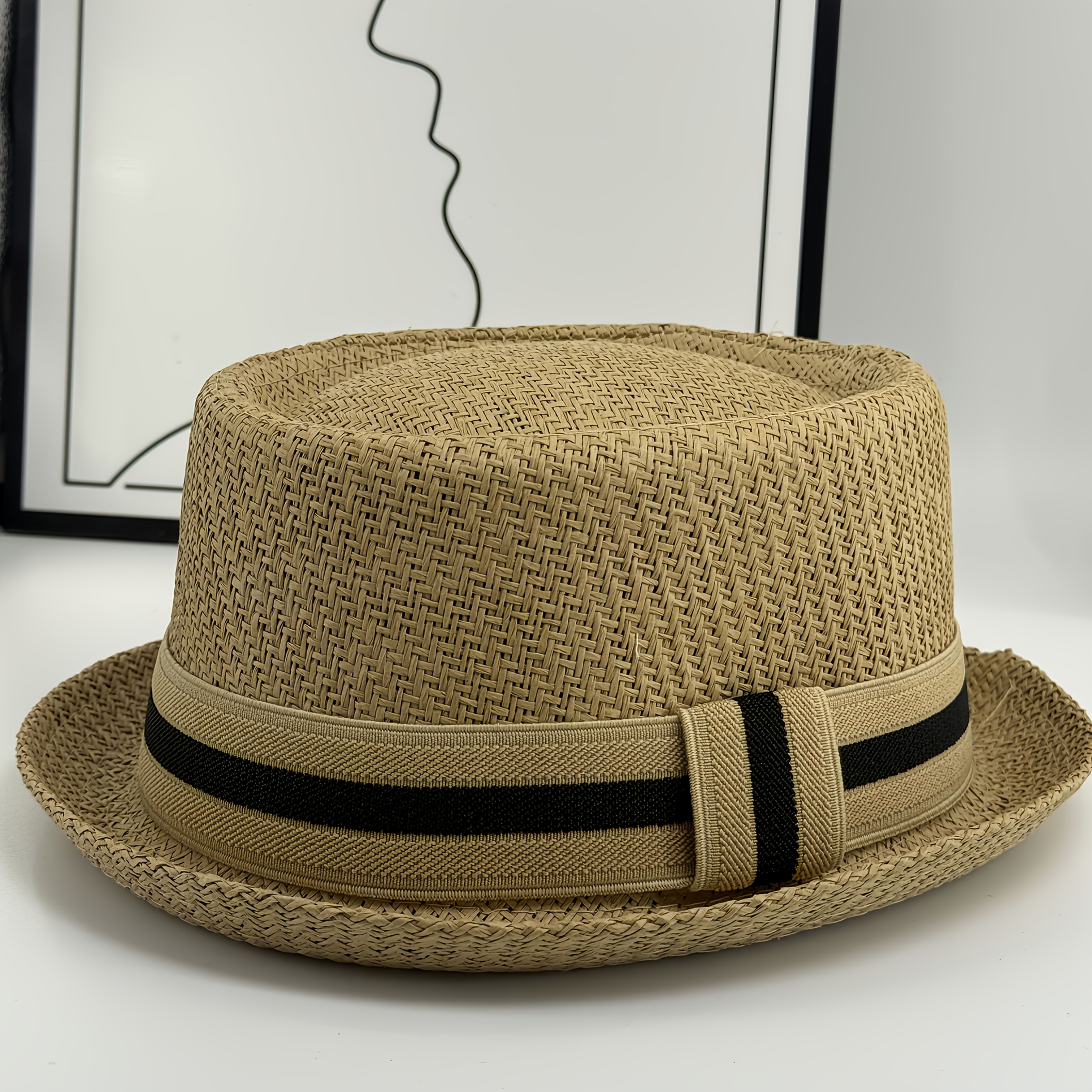 TEMU Chapeau de paille rétro français unisexe, silhouette simple de style , pare-soleil d'été respirant, accessoire de chapeau de paille polyvalent