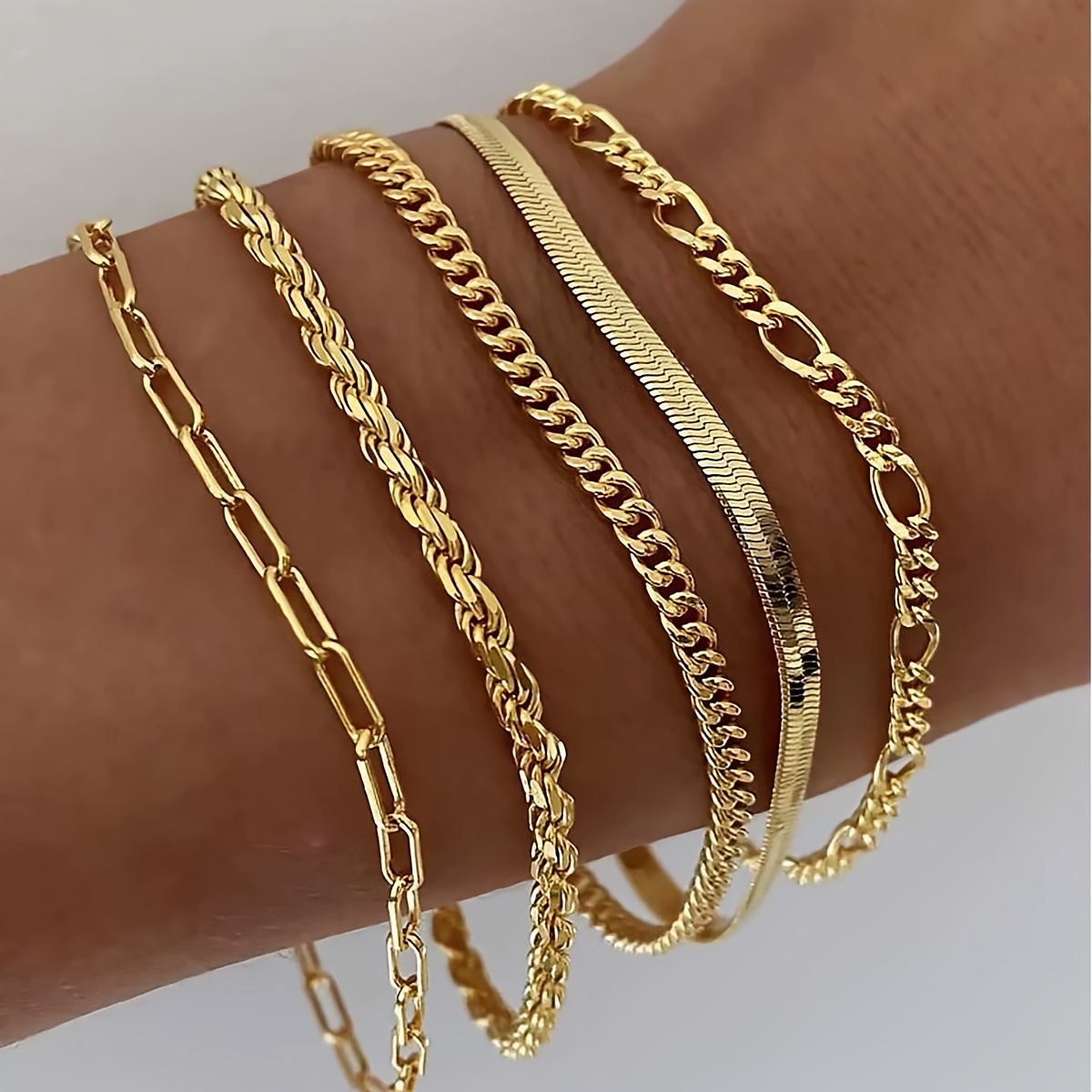 Image of 5pcs Summer Easy Design Cuban Chain Bracelet Handmade Fashion Elegant Women' Gift Jewelry